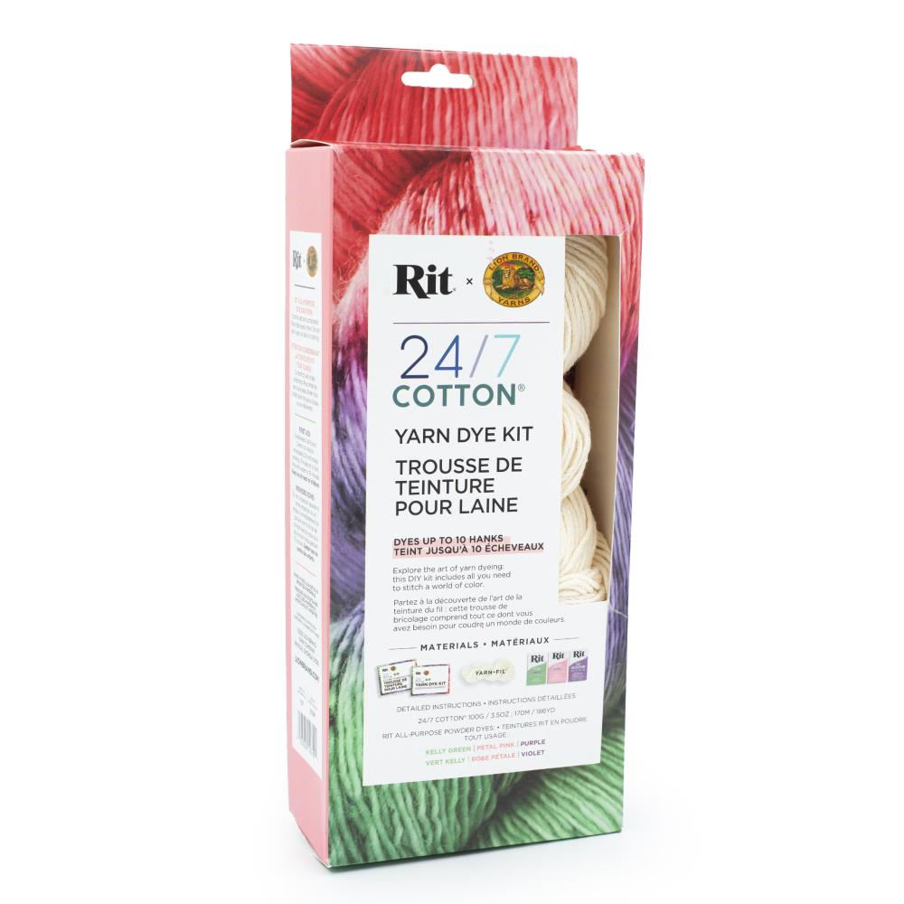 24/7 Cotton Yarn Dye Rit Kit Kelly Green, Petal Pink, Violet
