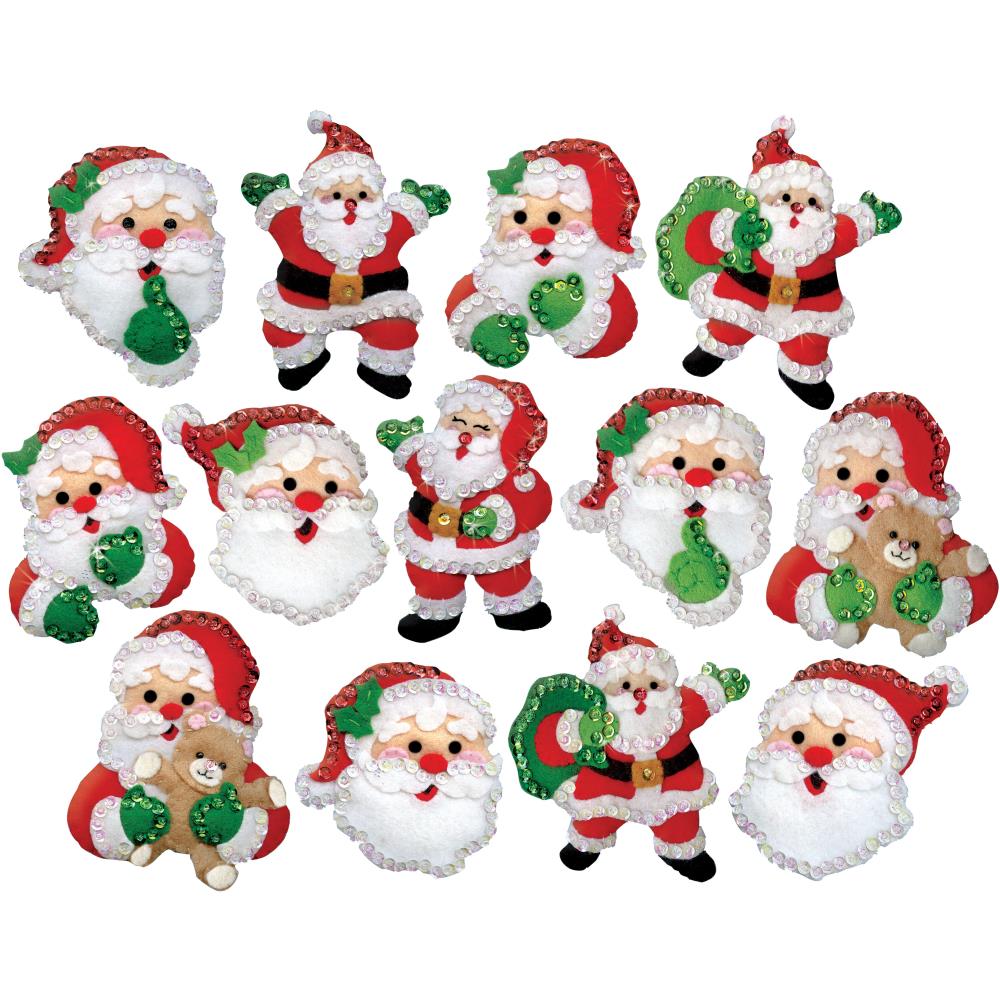 Joyful Santa Design Works Felt Ornament Applique Kit Set Of 13