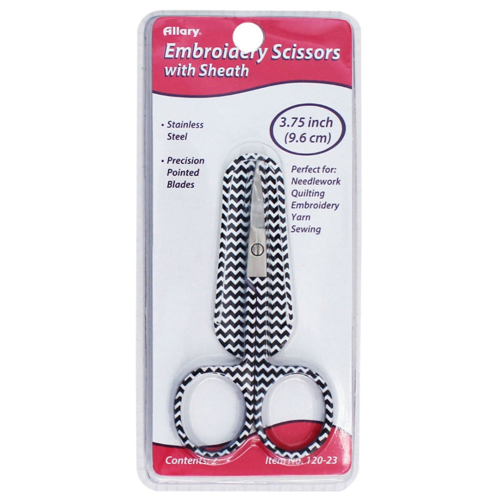 Allary Embroidery Scissors with Leather Sheath Black and White Chevron