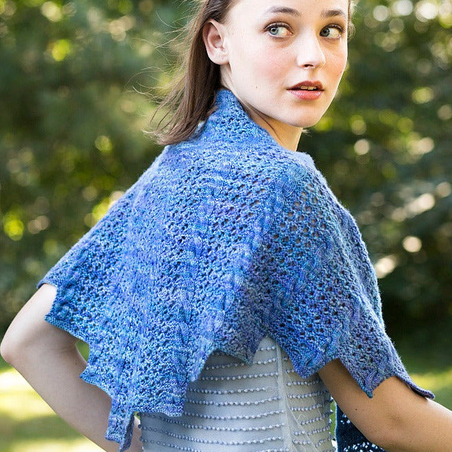 Baltic Lace Panel Shawl, designed by Erica Schlueter, intermediate level using Malabrigo Finito