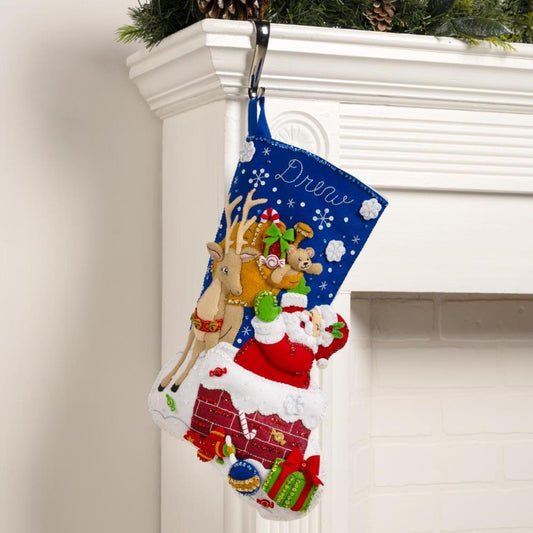 Santa's Toy Delivery Bucilla Felt Stocking Applique Kit 18"