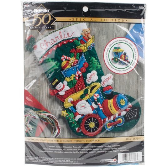 Choo Choo Santa Bucilla Felt Stocking Applique Kit 18"