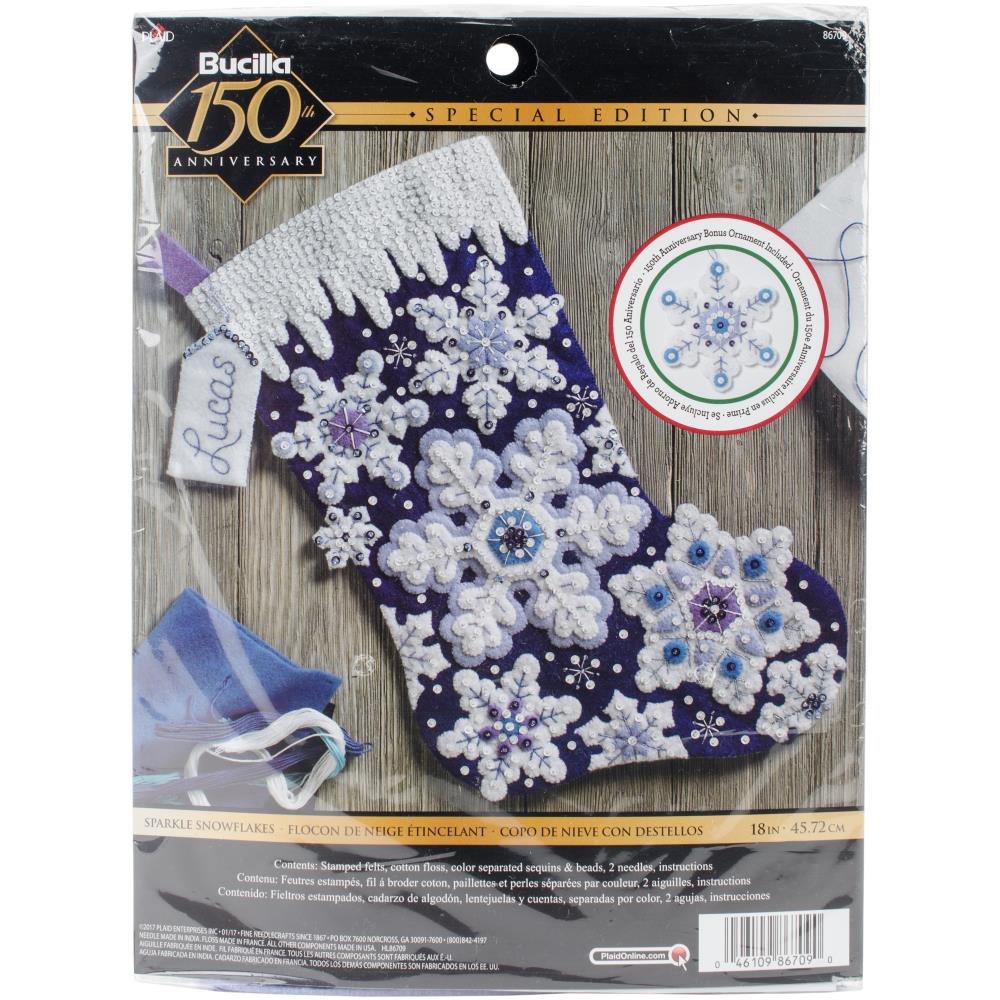 Sparkle Snowflakes Bucilla Felt Stocking Applique Kit 18"