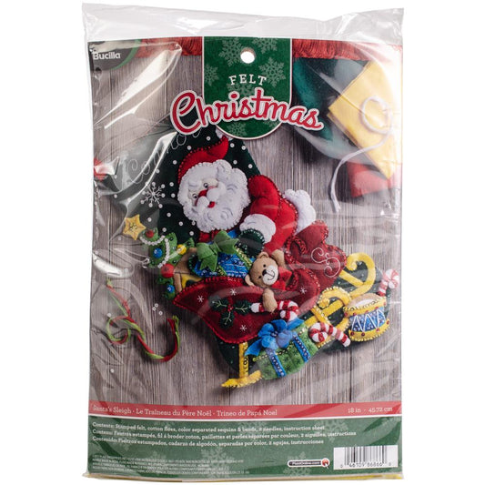 Santa's Sleigh Bucilla Felt Stocking Applique Kit 18"