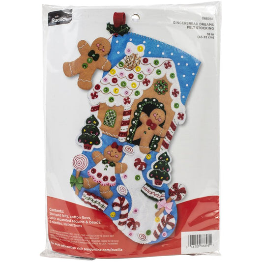 Gingerbread Dreams Bucilla Felt Stocking Applique Kit 18"