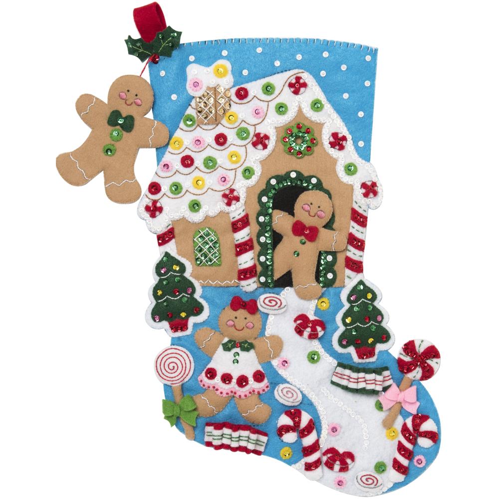 Gingerbread Dreams Bucilla Felt Stocking Applique Kit 18"