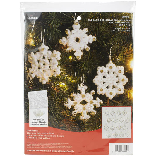 Elegant Christmas Snowflake Bucilla Ornaments Felt Applique Kit Set Of 6