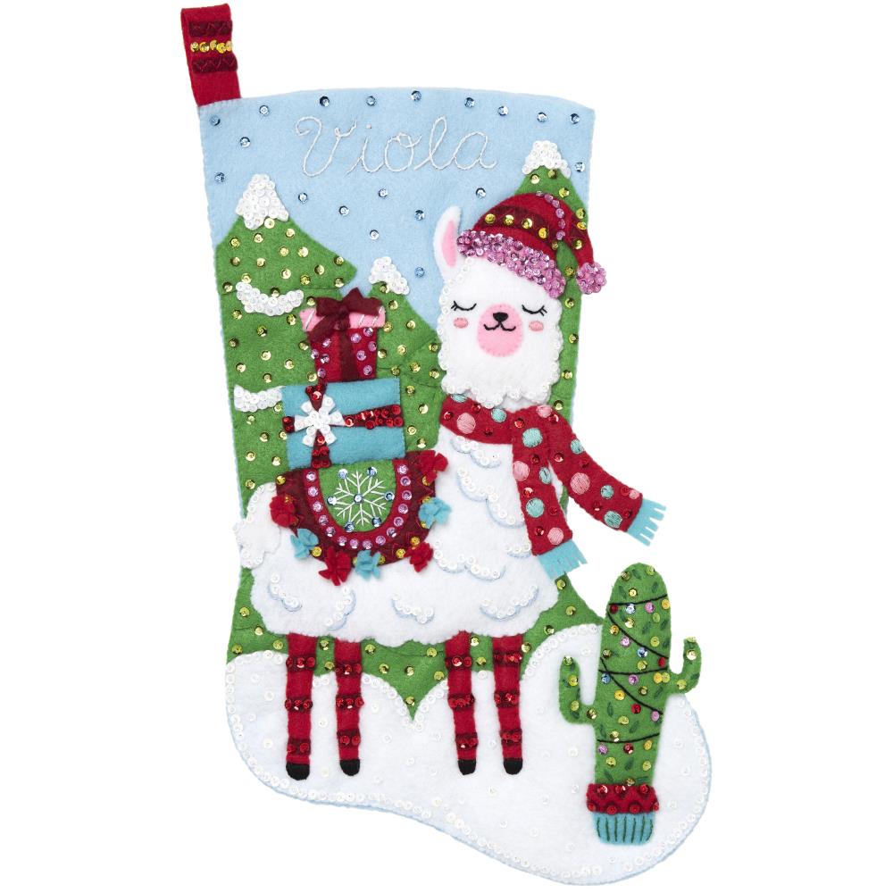 Christmas Llama Bucilla Felt Stocking Applique Kit 18"