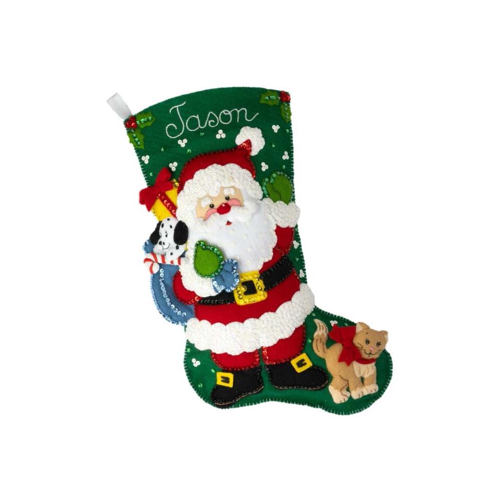 Santa's Furry Friends Bucilla Felt Stocking Applique Kit 18"