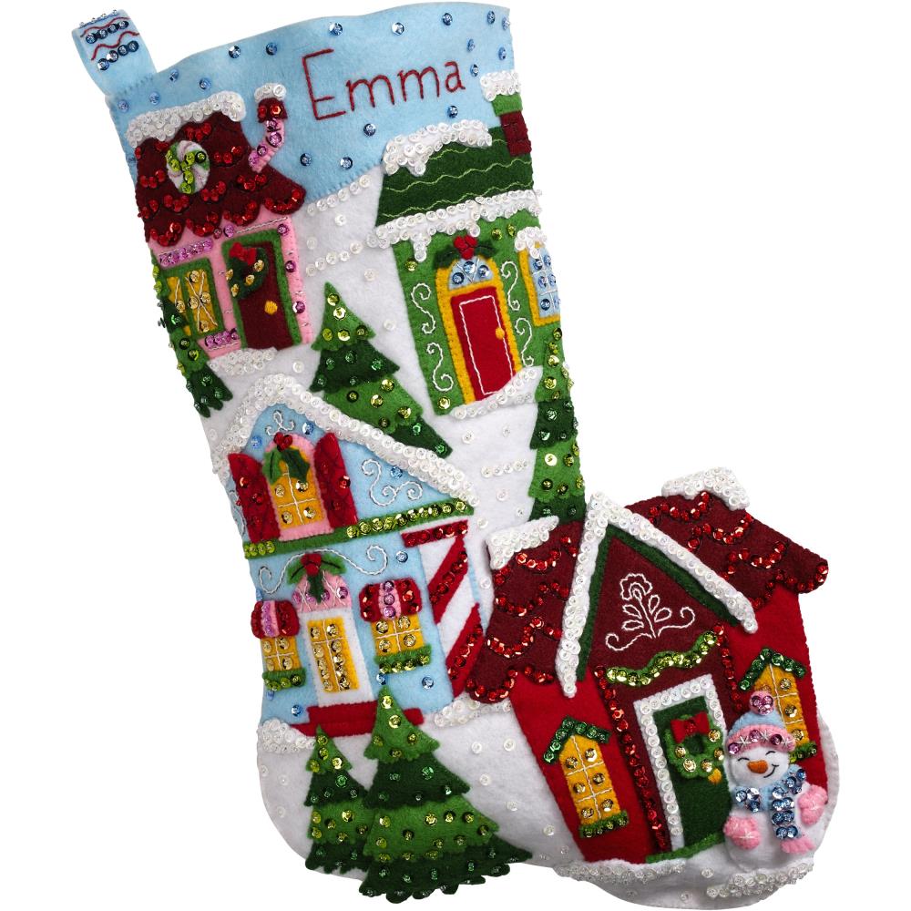 Christmas Town Bucilla Felt Stocking Applique Kit 18"