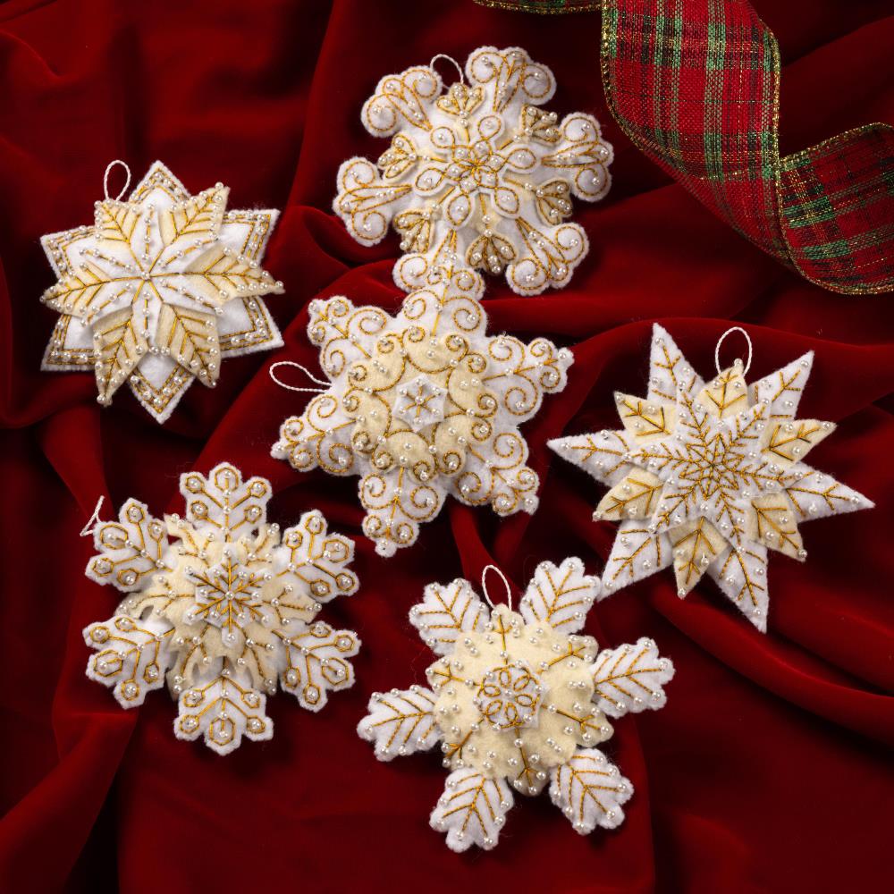 Pearl Snowflakes Bucilla Ornaments Felt Applique Kit Set Of 6