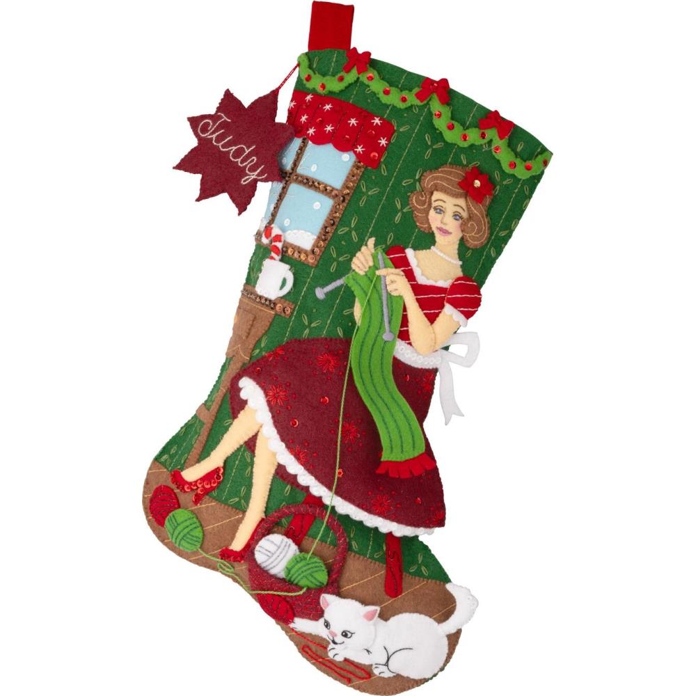 Holiday Knitting Bucilla Felt Stocking Applique Kit 18"