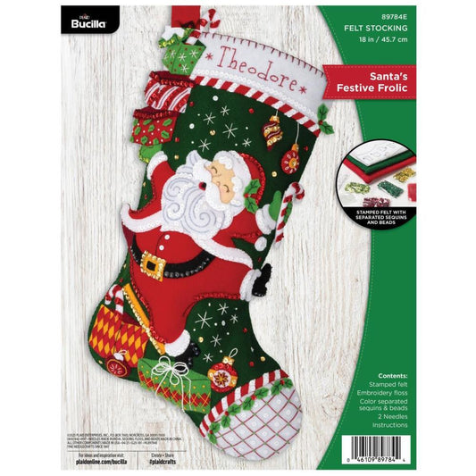 Santa's Festive Frolic Bucilla Felt Stocking Applique Kit 18"