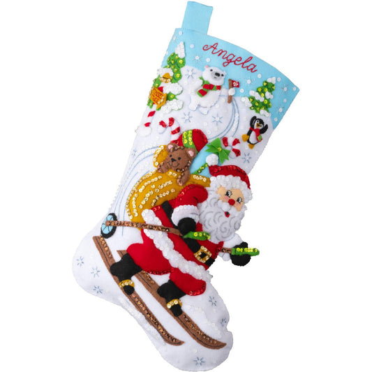 Santa's Alpine Fun Bucilla Felt Stocking Applique Kit 18"