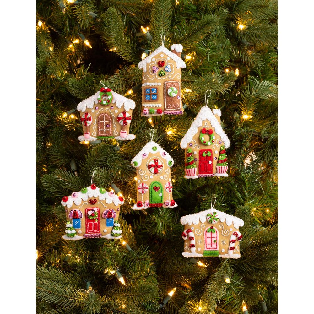 Candy Christmas Cottages Bucilla Felt Ornaments Applique Kit
