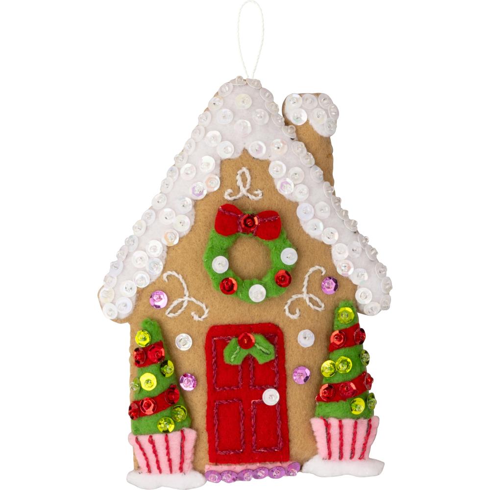 Candy Christmas Cottages Bucilla Felt Ornaments Applique Kit