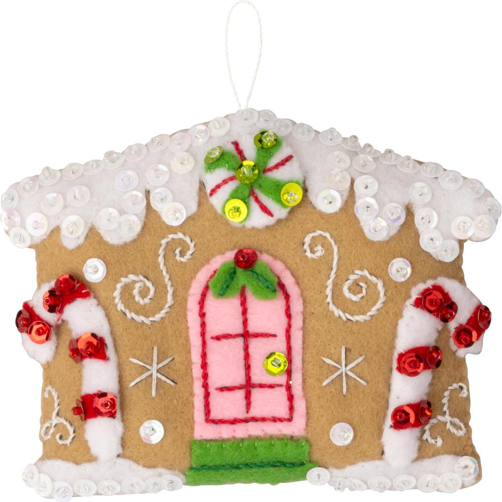 Candy Christmas Cottages Bucilla Felt Ornaments Applique Kit