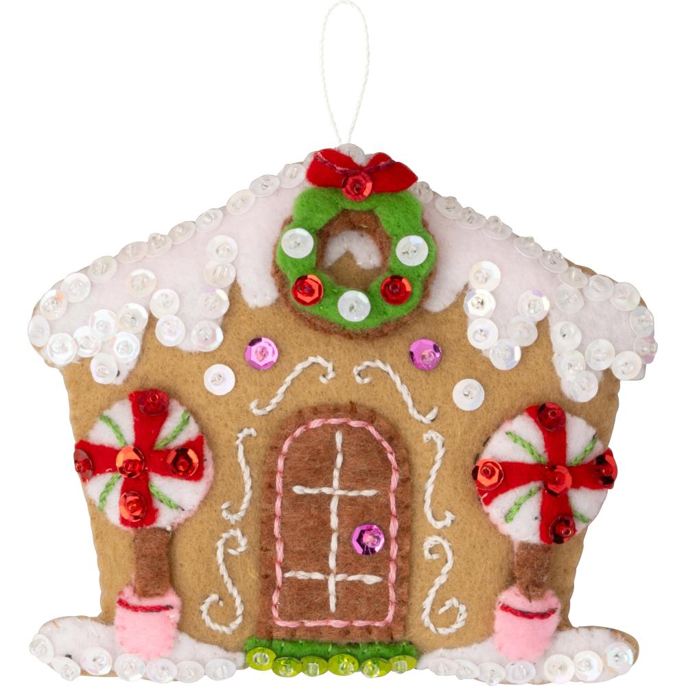 Candy Christmas Cottages Bucilla Felt Ornaments Applique Kit