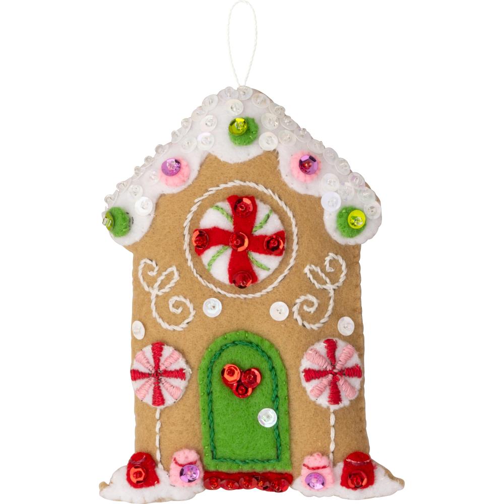 Candy Christmas Cottages Bucilla Felt Ornaments Applique Kit