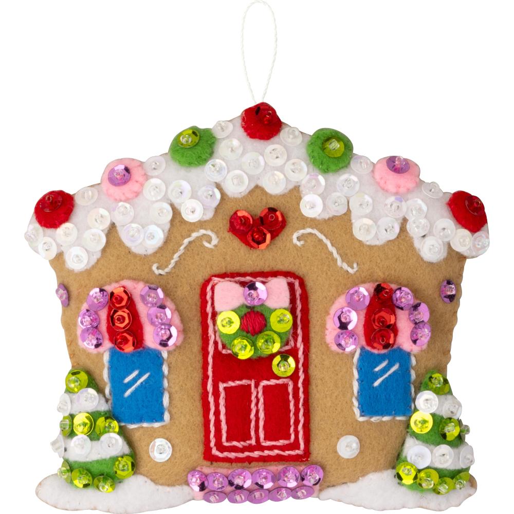 Candy Christmas Cottages Bucilla Felt Ornaments Applique Kit
