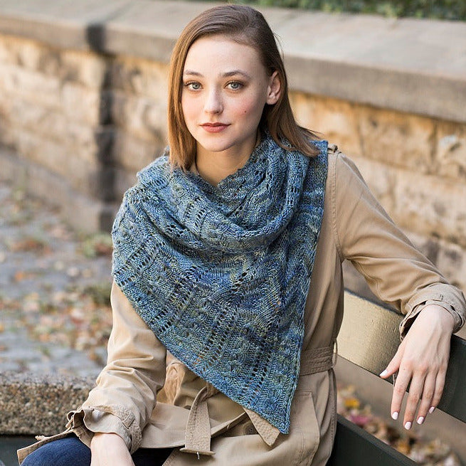 Carroll Lace Offset Triangle Shawl, designed by Vanessa Ewing, intermediate level, using Malabrigo Silky Merino