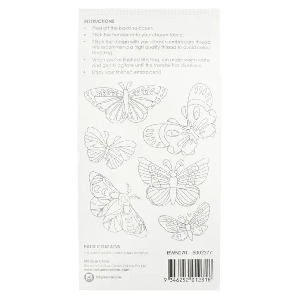 Create Handmade Stick & Stitch Embroidery Transfers - 6 Butterflies