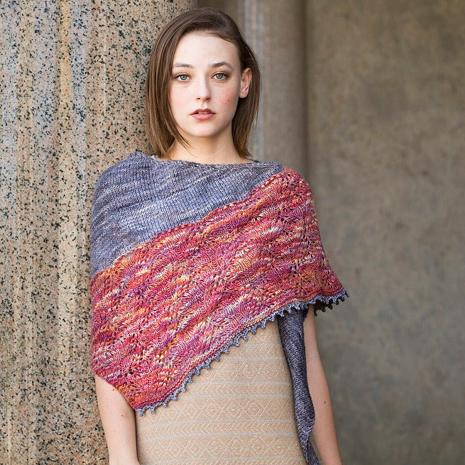 Douglass Offset Triangle Shawl, designed by Judy Marples, intermediate level, using Malabrigo Rastita