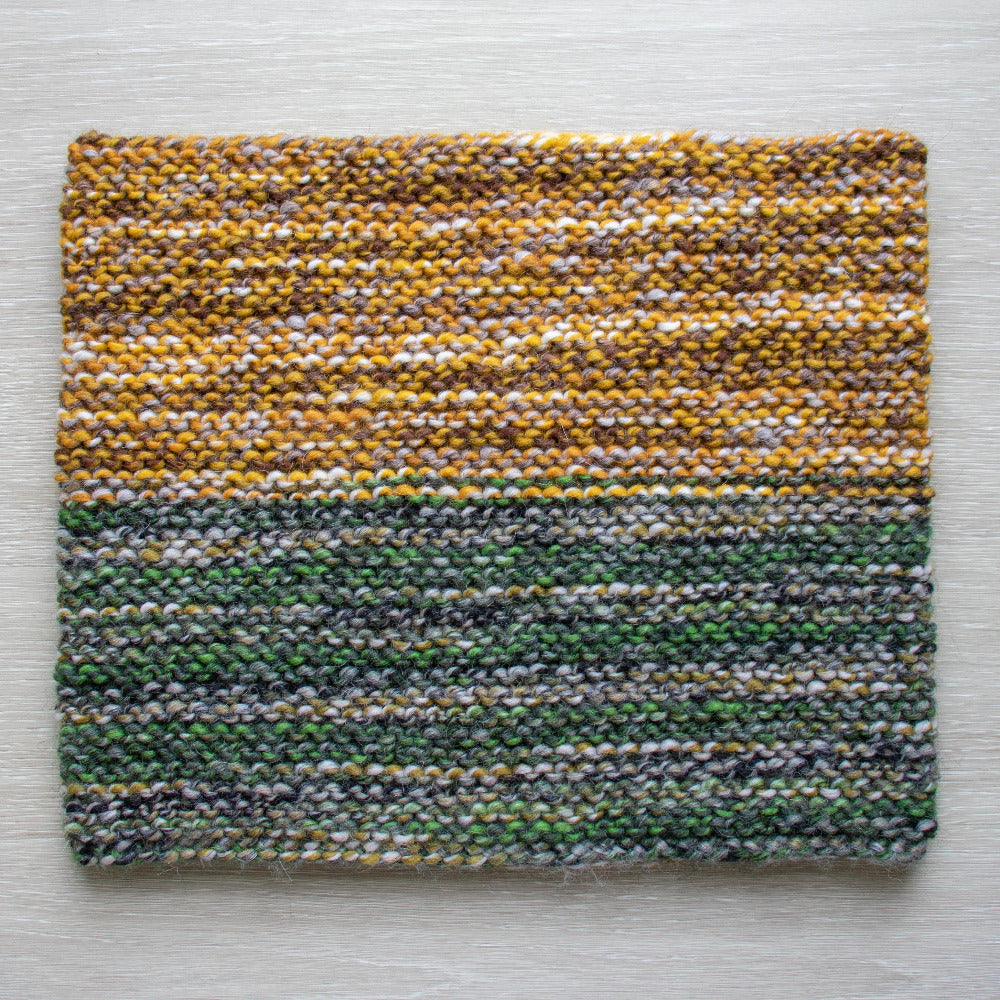 Knitted Cowl using one ball each of Katia Savana Mouliné 203 and 204