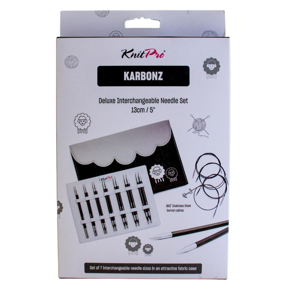 KnitPro Karbonz Interchangeable Circular Knitting Needles Deluxe Set 13cm