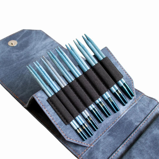 LYKKE 5 inch (12.7cm) Starter Indigo Interchangeable Circular Birchwood Knitting Needle Set