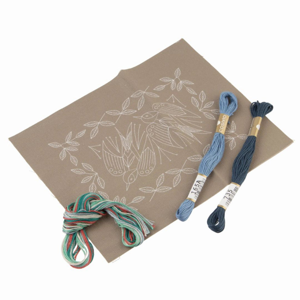 Cosmo "Swallow Garden" Embroidery Kit by Alice Makabe kit contents