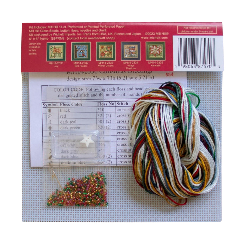 Mill Hill MH14-2336 Christmas Greetings kit contents