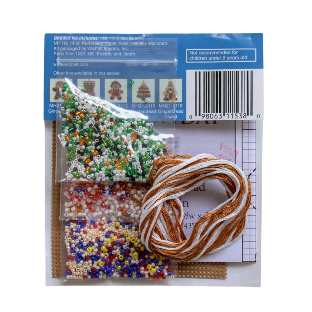 Mill Hill MH21-2114 Gingerbread Cabin Counted Cross Stitch Kit contents