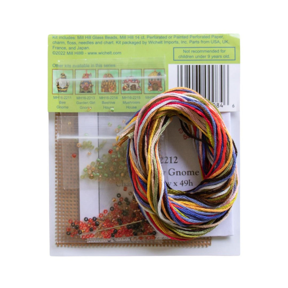 Mill Hill MH16-2212 Wheelbarrow Gnome Counted Cross Stitch Kit Contents