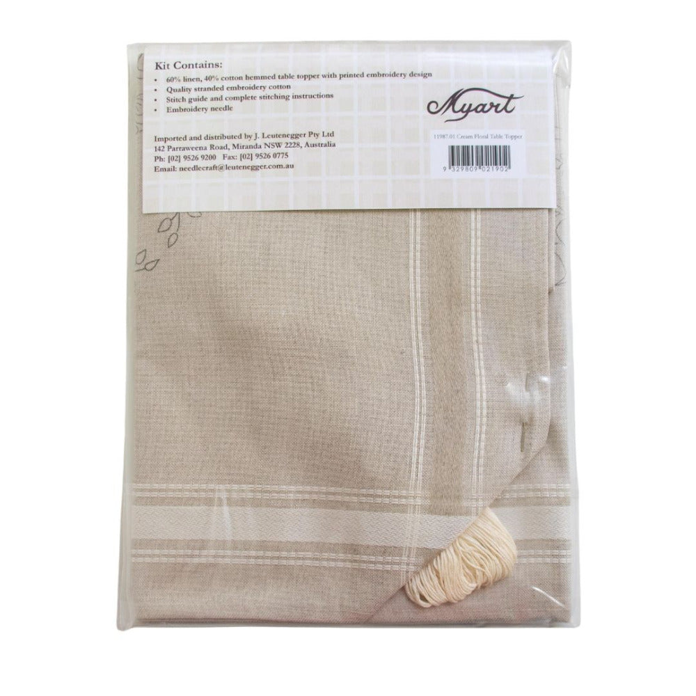 Myart Cream Floral Table Topper Embroidery Kit