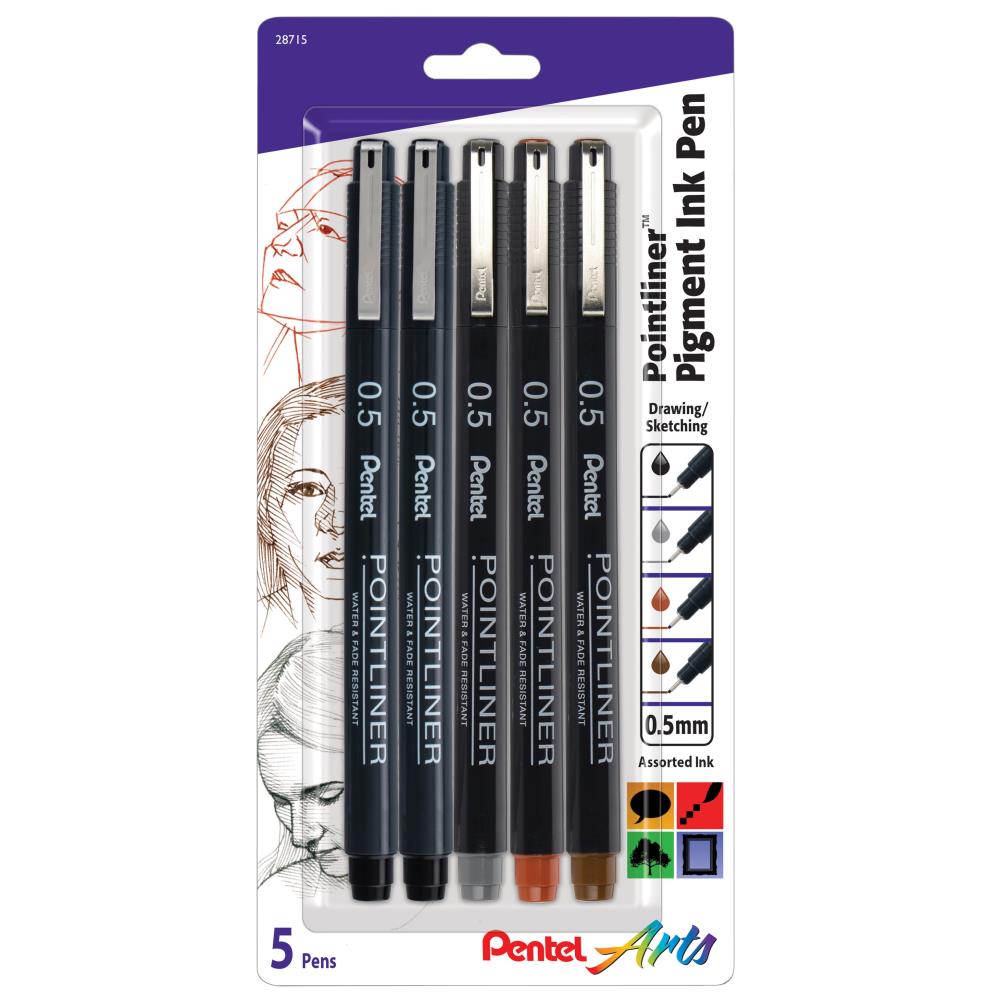 Pentel Pointliner Pigment Ink Pen - Set of Five