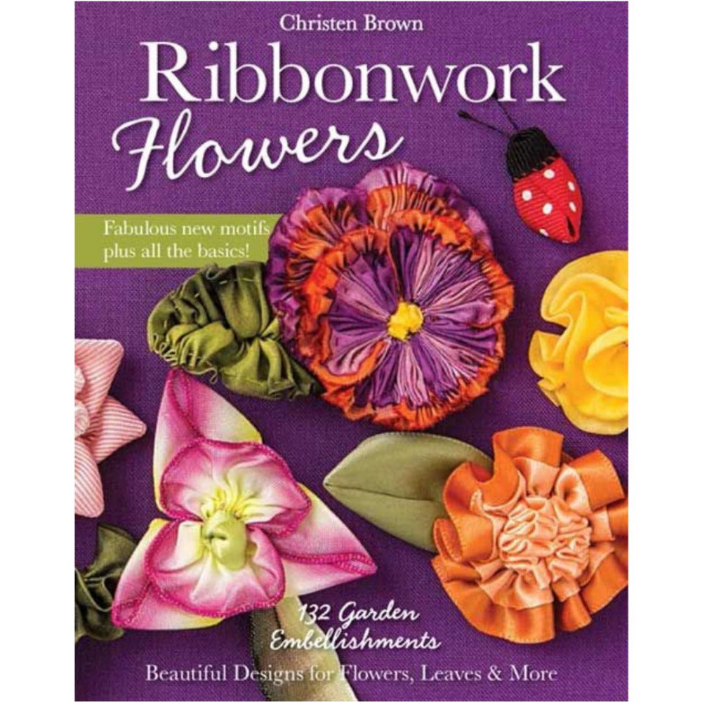 Learn ribbon construction techniques with Christen Brown's book "Ribbonwork Flowers", available in Australia from The Krafty Mobile.