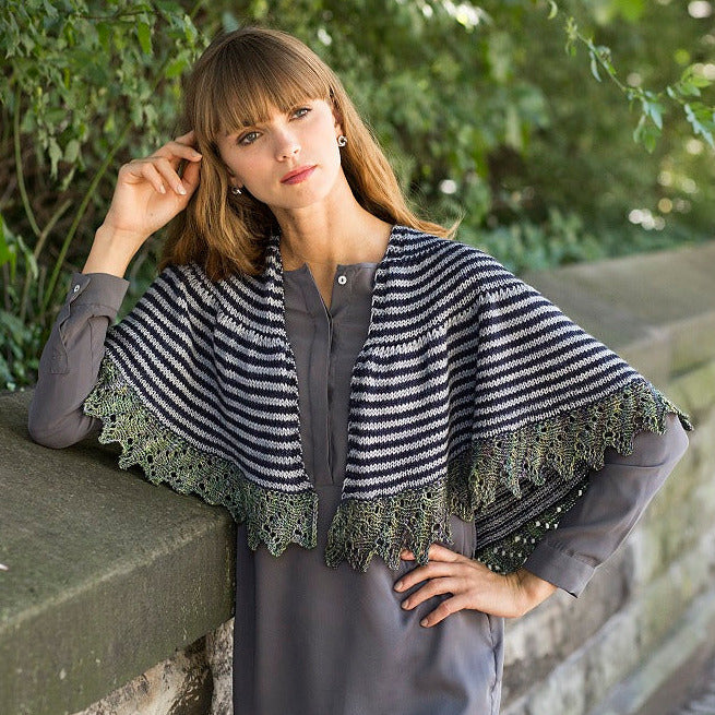 Sackett Crescent Shawl, designed by Caitlin French, intermediate level using Malabrigo Dos Tierras