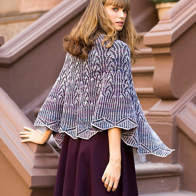 Sterling Place Happy Pi Shawl, designed by Katrin Schubert, intermediate level using Malabrigo Mechit rear view