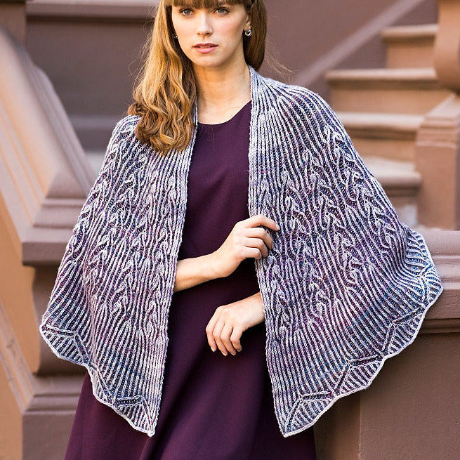 Sterling Place Happy Pi Shawl, designed by Katrin Schubert, intermediate level using Malabrigo Mechita