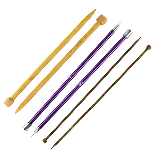 Browse our range of quality Straight Single Point Knitting Needles, featuring bamboo, laminated beechwood as well as aluminium, available in a range of sizes and lengths.