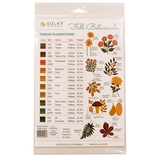 Sulky Stick 'n Stitch Water-Soluble Embroidery Transfers - Fall Botanicals