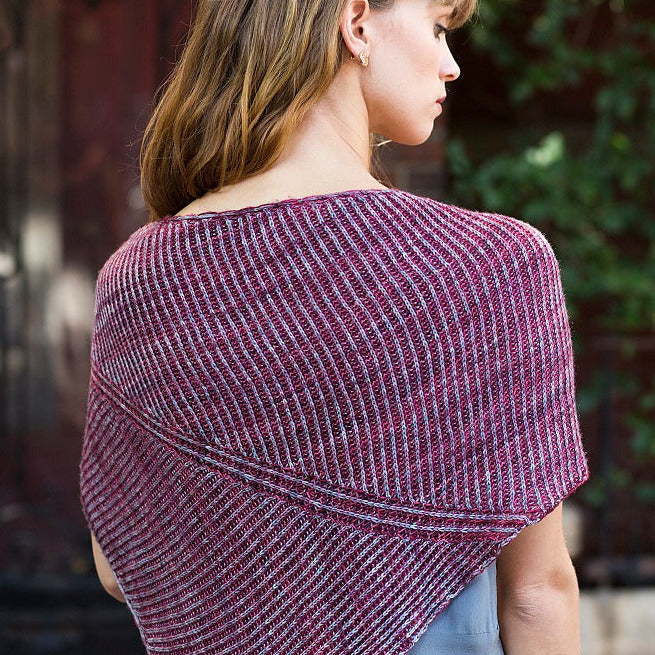 Warren Sharp Point Shawl, designed by Christopher Salas, intermediate level, using Malabrigo Sock, rear view