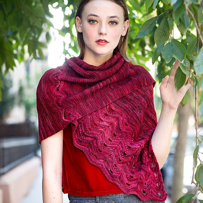 Washington Park Eyelet Lace Shawl, designed by Hanna Maciejewska, intermediate level using Malabrigo Arroyo