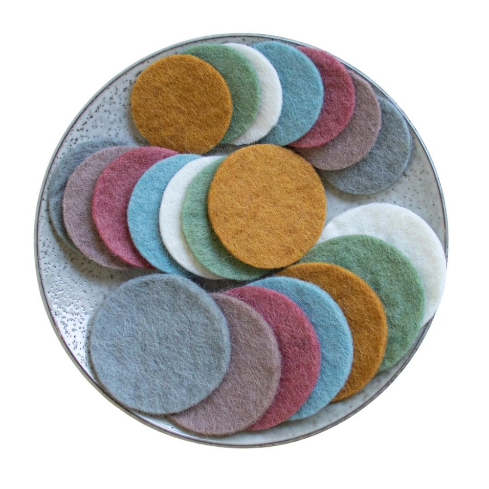 Wool Felt Circles "Earth" 5cm, 6cm, 7cm, set of 21