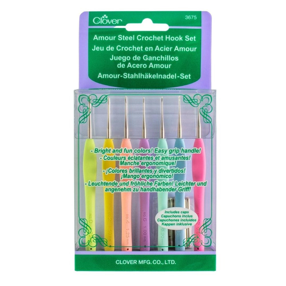 Clover 3675 Amour Steel Crochet Hook Set of 7 Hooks