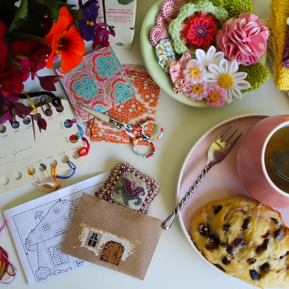 Mill Hill MH16-2215 Mushroom House Counted Cross Stitch Kit in progress