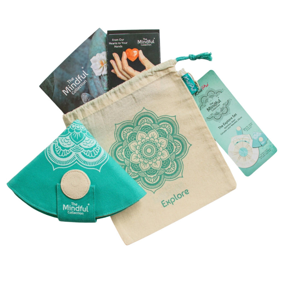 KnitPro The Mindful Collection "Explore Set" of Fixed Circular Lace Knitting Needles- 25cm, and Accessories