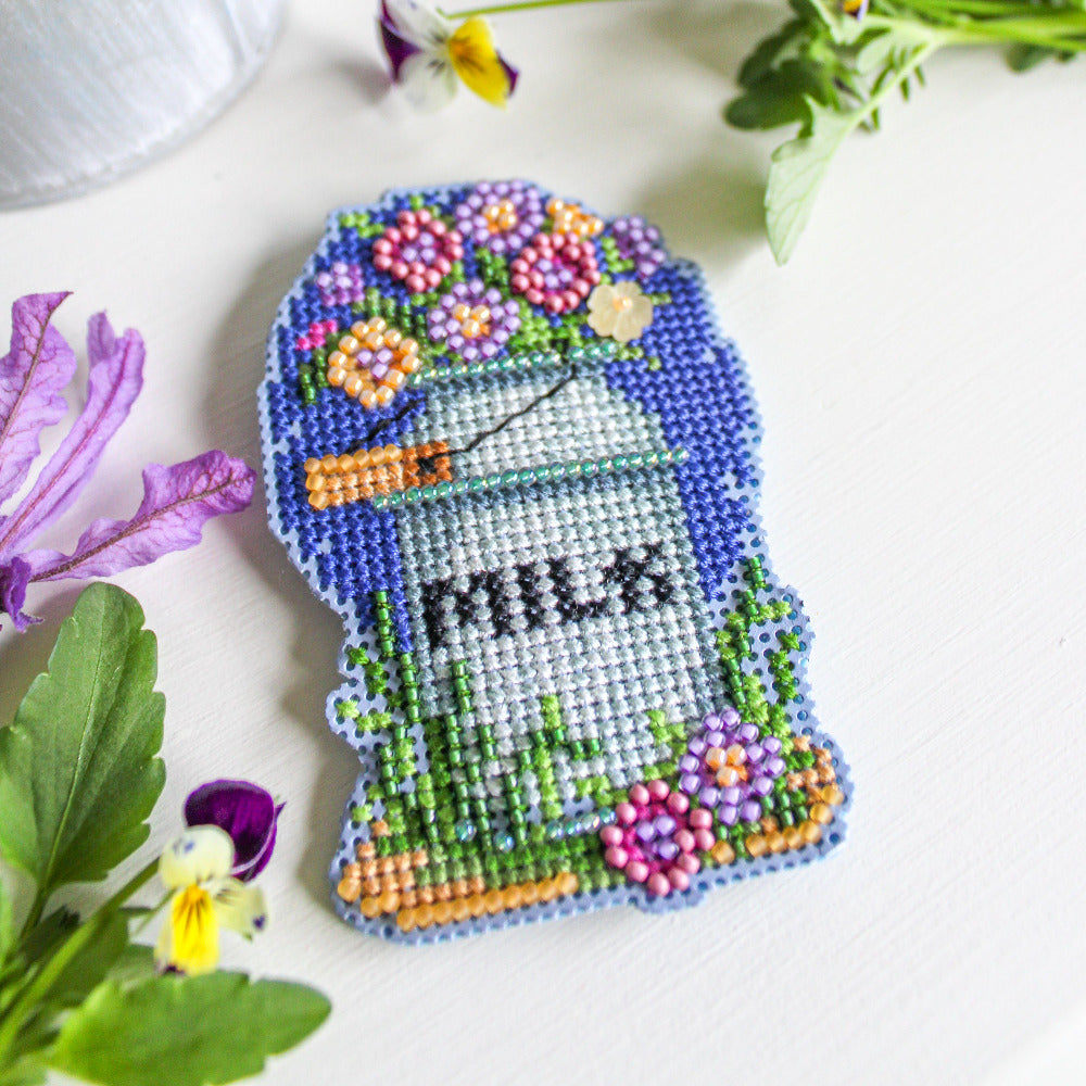 Mill Hill MH18-2216 Milk Can Counted Cross Stitch Kit completed sample