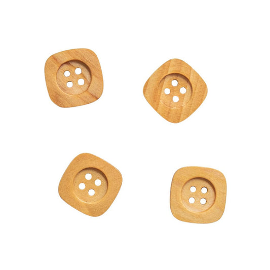 Square Timber Button with Four Holed Round Centre 20mm